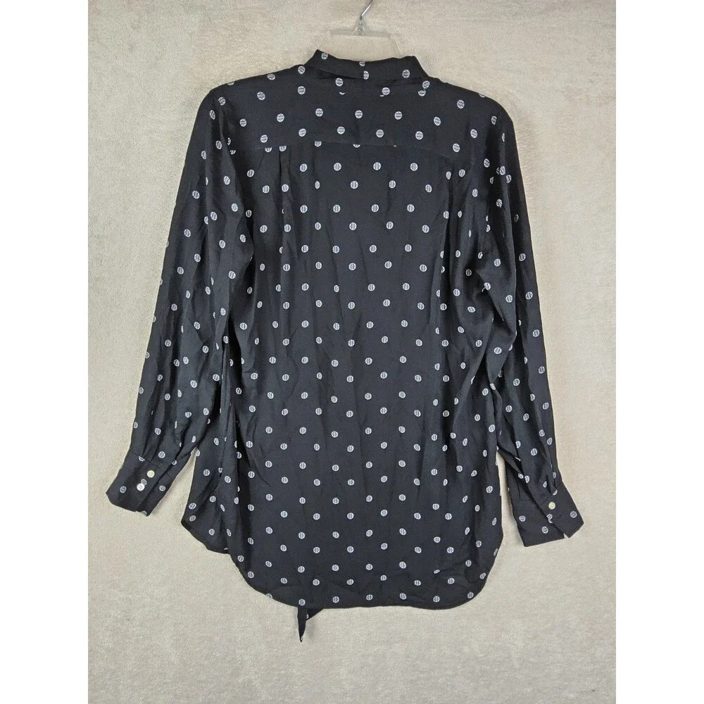 LOFT Women's Long Sleeve Tie Neck Circle Pattern Blouse Top Size S